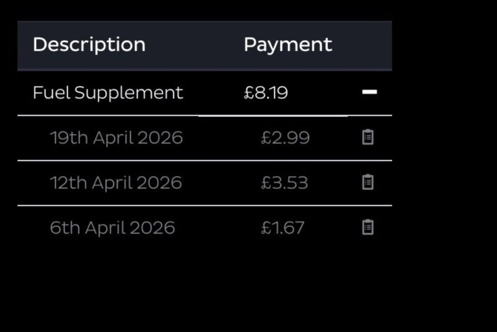 Picture of fuel supplement payments of a DPD driver